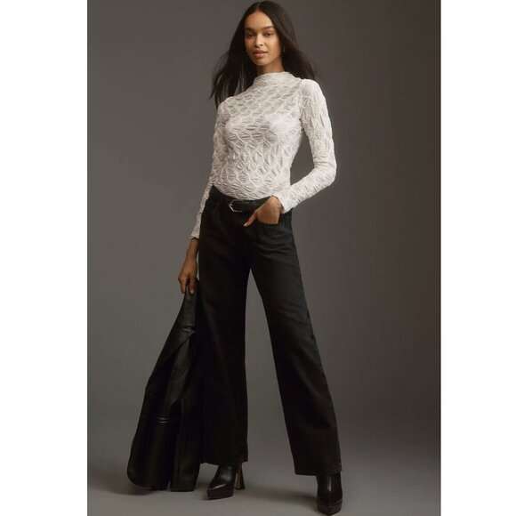 Anthropologie Maeve Talia Long Sleeve Mock Neck Textured Top in Ivory Women's S - Picture 10 of 10